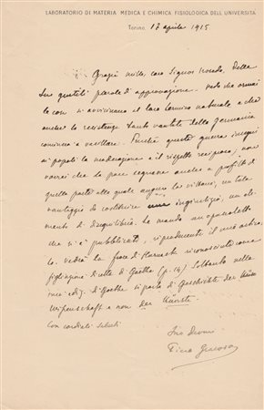 Piero Giacosa (Parella 1853 - Torino 1928), I guerra mondiale - rispetto tra i popoli - rischi disequilibrio - Aldo Noseda