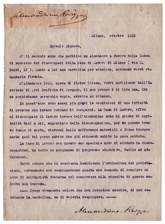 Alessandrina Ravizza (Gatčina, 1846 – Milano, 1915), Raccolta fondi a favore della Cassa di soccorso dei disoccupati di Milano, 1912