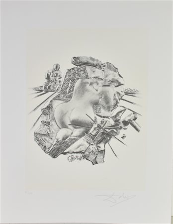 Salvador Dali' LA SCULTURA lito-serigrafia su carta a mano Fabriano, cm...