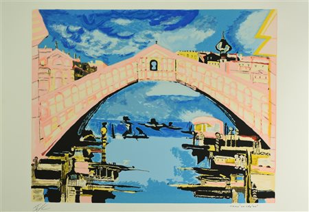 Remo Brindisi VENEZIA, PONTE DI RIALTO serigrafia, cm 50x70; es. V/C firma e...