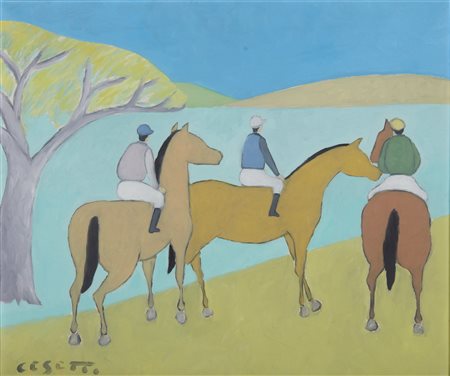 CESETTI GIUSEPPE (1902 - 1990) - PAESAGGIO CON CAVALIERI.