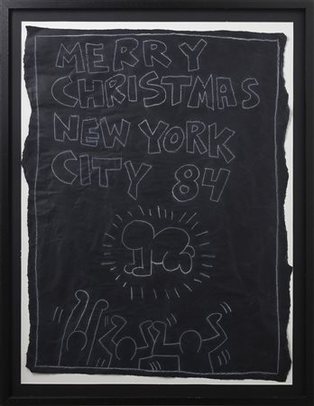 HARING KEITH  (1958 - 1990) - (ATTRIBUITO) MERRY CHRISTMAS NEW YORK CITY, 1984.