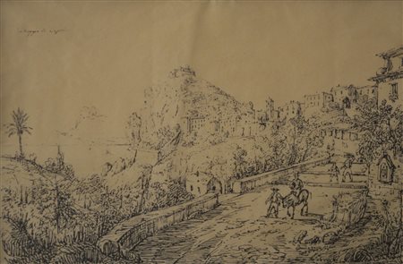 Scuola Napoletana del XIX secolo VILLAGGIO DI CAPRI, (1860) litografia, cm...