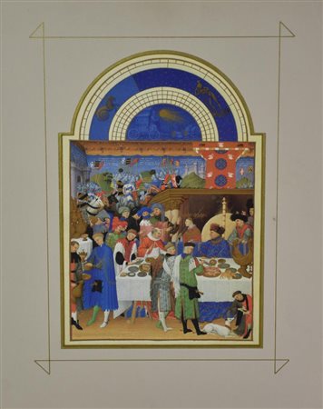 LES TRES RICHES HEURES DU DUC DE BERRY: JANUARY riproduzione su carta del...