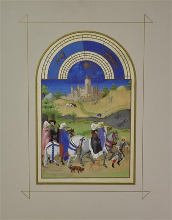 LES TRES RICHES HEURES DU DUC DE BERRY: AUGUST riproduzione su carta del...