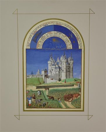 LES TRES RICHES HEURES DU DUC DE BERRY: SEPTEMBER riproduzione su carta del...