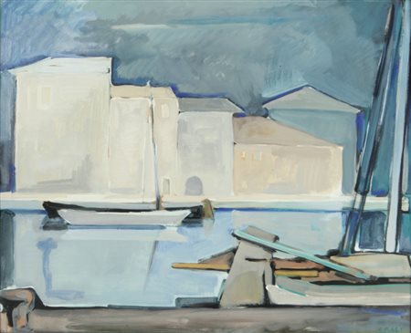TULLIO CRALI (1910-2000) Barche sul canale anni'50tempera su cartoncino cm...