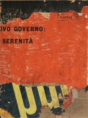 MIMMO ROTELLA (1918-2006) Serenita' 1962collage su tela cm 41x54firmato e...