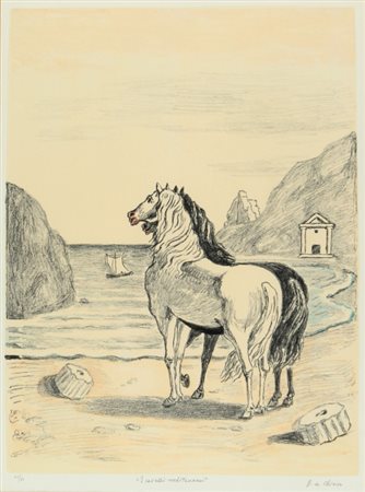 GIORGIO DE CHIRICO (1888-1978) I cavalli mediterranei 1970litografia a...