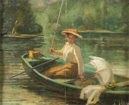 L. VITTON (inizio del XX secolo) "Gita sul fiume". Olio su tela. Cm 38x46....