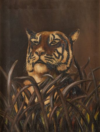 Pittore di inizio del XX secolo. "Tigre". Olio su tela. Cm 46x35. Al...