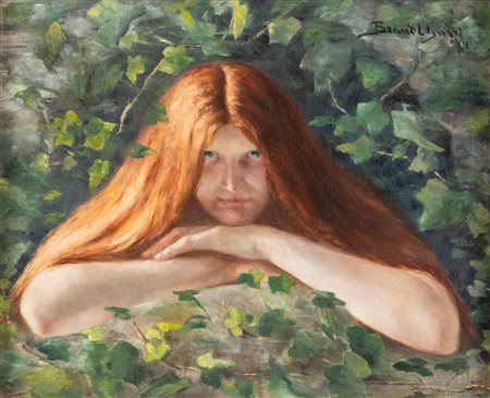 Pittore del XX secolo. "Ofelia", 1994. Olio su tela. Cm 55x68. Opera...