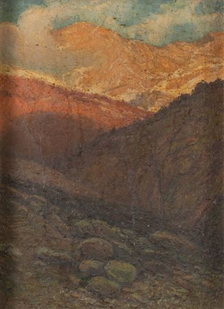 Pittore del XX secolo. "Paesaggio montano". Olio su tela. Cm 60x44.