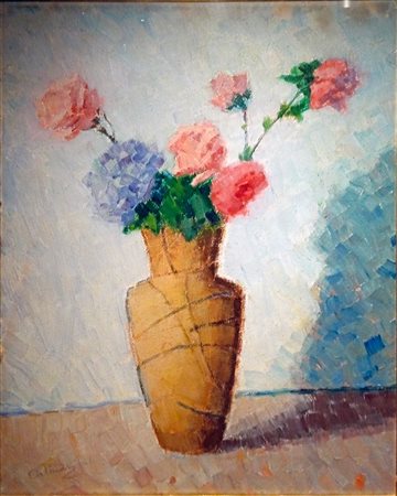 ARTURO PANIZZI (1881-1966) "Vaso di fiori". Olio su tela. Cm 41x51,5. Opera...