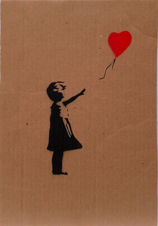 BANKSY (Bristol 1974) "Balloon girl". Spray su cartone. Cm 36,5x26,5. Al...