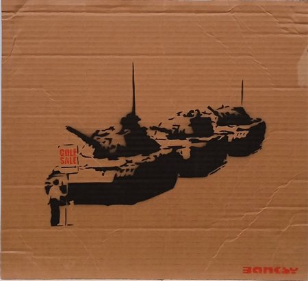 BANKSY (Bristol 1974) "Dismaland". Spray su cartone. Cm 41x45. Al retro reca...