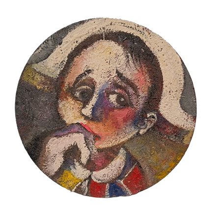 SANDRO BUTTAFAVA (1923-1977) "Arlecchino". Olio su truciolato. Diametro: cm...