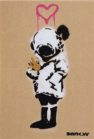 Banksy (Bristol 1974) Space Girl Pochoir cm. 30x21 Sul verso a pennarello:...