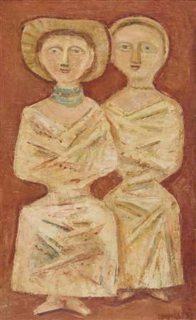 Massimo Campigli (Berlino 1895-Saint Tropez 1971) Due donne, 1953 Olio su...