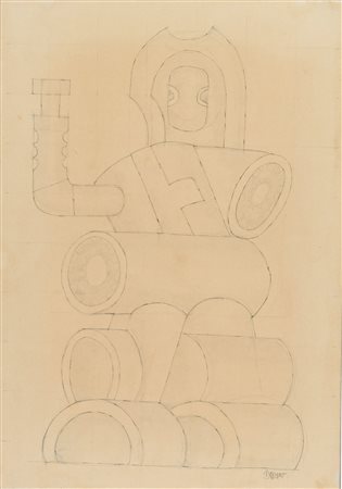 Fortunato Depero (Fondo (Tn) 1892-Rovereto (Tn) 1960) Automa, Anni '50 China,...