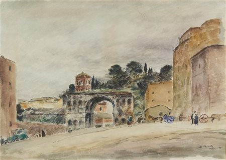 Michele Cascella (Ortona 1892-Milano 1989) Scorcio Romano, 1931 Tecnica mista...