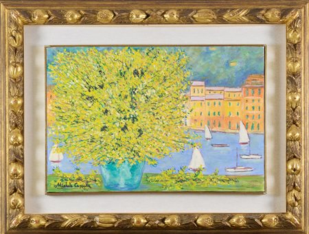 Michele Cascella (Ortona 1892-Milano 1989) Fiori di Portofino Olio su tela...