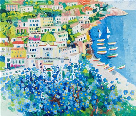 Athos Faccincani (Peschiera del Garda (Vr) 1951) Positano, Anni '90 Olio su...