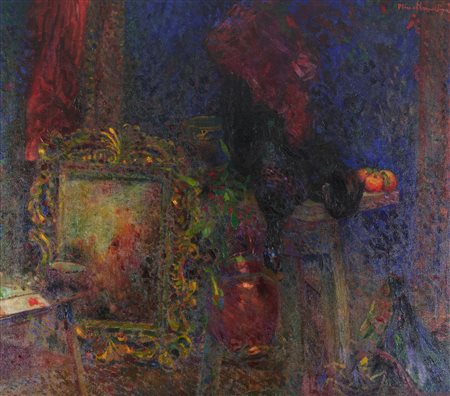 Plinio Nomellini (Livorno 1866-Firenze 1943) Interno con natura morta, 1938...