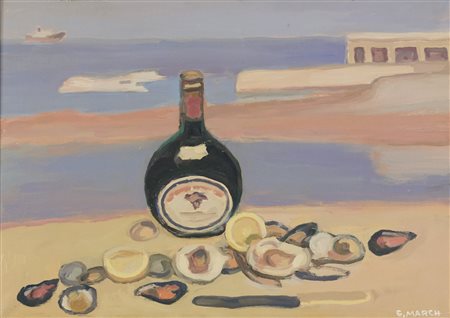 Giovanni March (Tunisi 1894-Livorno 1974) Natura morta al mare, 1972 Olio su...