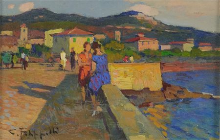 Cafiero Filippelli (Livorno 1889-1973) Lungo mare Ardenza Olio su faesite cm....