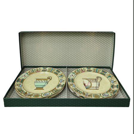Gucci - Set di quattro piatti da parete in porcellana con decorazione multicolore e dorata, 80s