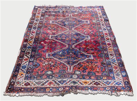 PICCOLO TAPPETO CAUCASICO - CAUCASIAN CARPET fondo blu, campo con tre...