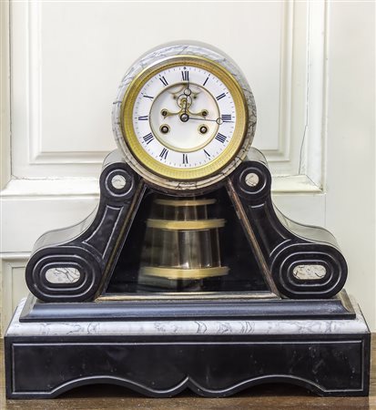 OROLOGIO IN MARMO NERO DEL BELGIO - BELGIAN MARBLE MANTLE CLOCK quadrante...