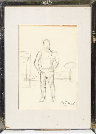 ACHILLE FUNI (1890-1972) Figura in spiaggia - Figure on the Beach matita su...