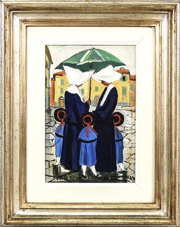 RODOLFO MARMA (1923-1999) Monachine - Nuns olio su cartone telato - oil on...