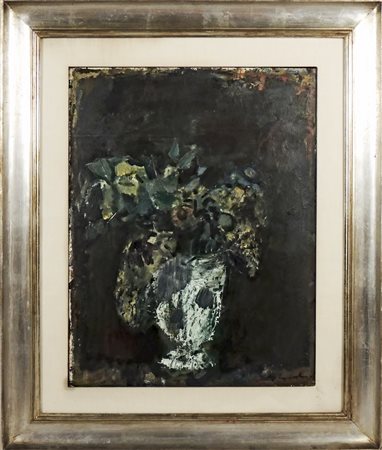 UGO CAPOCCHINI (1901-1980) Vaso con fiori - Flowers in a Vase olio su cartone...