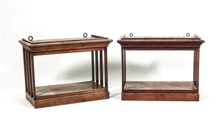 COPPIA DI MENSOLE A GIORNO PENSILI IN NOCE E ALTRI LEGNI - PAIR OF WALNUT AND...