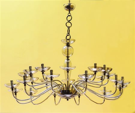 GRANDE LAMPADARIO IN CRISTALLO COLOR SABBIA - LARGE CRYSTAL CHANDELIER Anni...