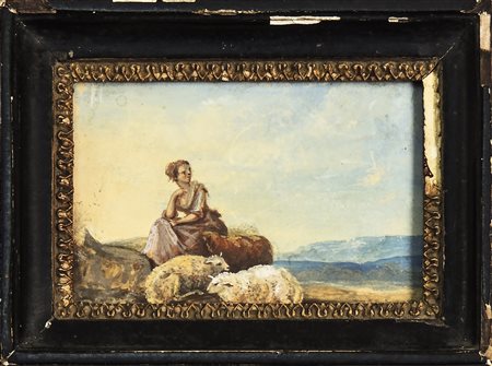 PASTORELLA CON PECORE - SHEPHERDESS WITH SHEEP XIX secolo - 19th century...