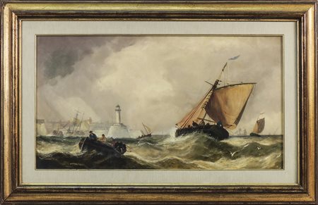 MARE IN TEMPESTA CON VELIERI E PESCATORI - ROUGH SEA WITH SAILERS AND...