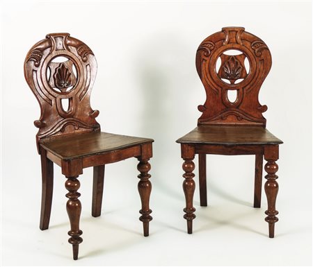 COPPIA DI SEGGIOLINE IN ROVERE - PAIR OF OAK CHAIRS schienale stondato...