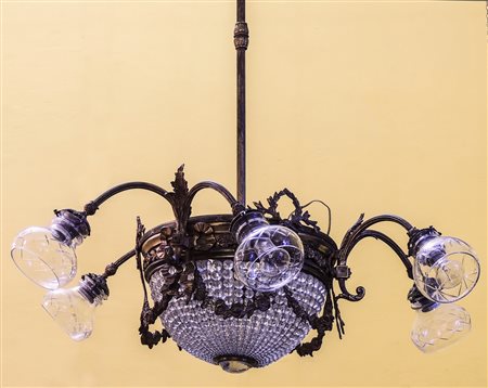 LAMPADARIO A PANIERE IN BRONZO DORATO - GILTED BRONZE CHANDELIER inizio del...