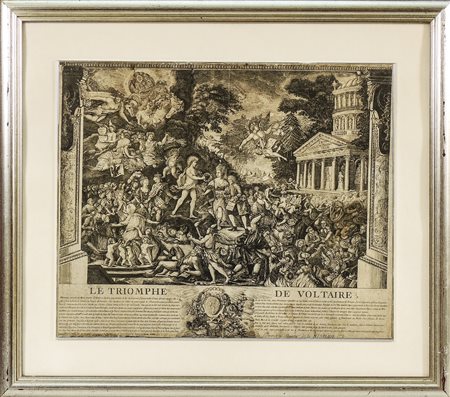 TRIONFO DI VOLTAIRE - VOLTAIRE'S TRIUMPH incisione - engraving, in cornice,...