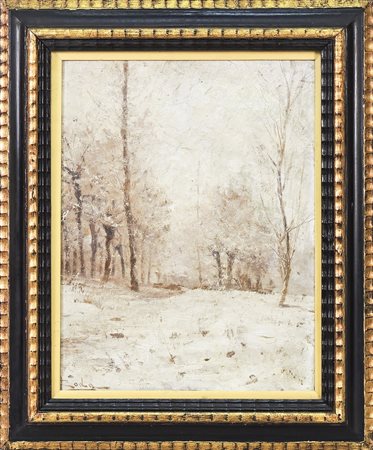 LEONARDO RODA (1869-1933) Paesaggio innevato - Snowy Landscape olio su...