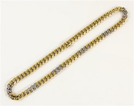 COLLANA IN ORO A MAGLIA PIATTA - YELLOW GOLD AND DIAMNODS NECKLACE...