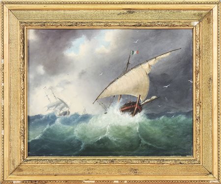 VELIERI NEL MARE IN TEMPESTA - SAILING SHIPS IN ROUGH WATER XIX secolo - 19th...