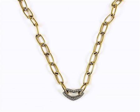 COLLANA IN ORO GIALLO - GOLD AND DIAMOND NECKLACE impreziosita da cuore in...