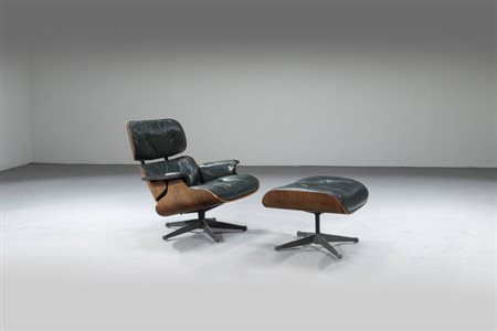 CHARLES E RAY EAMES<BR>Poltrona con poggiapiedi modello 670-671