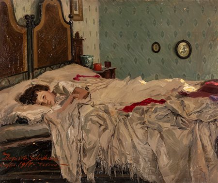 Augusto Gheduzzi (Crespellano 1883-Piossasco 1969)  - A letto, 1917