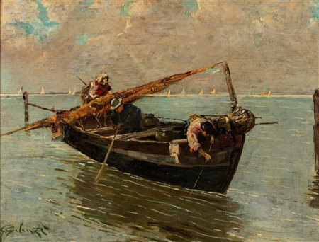 Giuseppe Gelanzè (Napoli 1867-1929)  - Pescatori nel golfo
